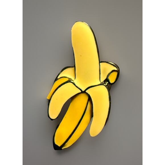 Peeled Banana Lapel Pin Brooch Enamel Metal Novelty Fruit - Picture 3 of 4